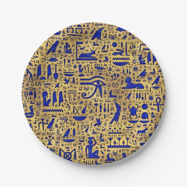 Assiettes En Carton Hiéroglyphe égyptien Lapis Lazuli et Gold (Devant)