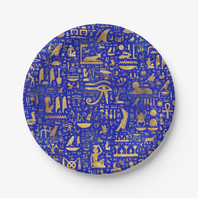 Assiettes En Carton Hiéroglyphes égyptiens - Lapis Lazuli et Gold (Devant)