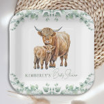 Assiettes En Carton Highland Cow Greenery Boho Farm Baby shower animal<br><div class="desc">Célébrez l'arrivée d'un nouveau bébé avec nos adorables fournitures de baby shower avec une vache et un veau de haute terre avec la végétation boho, la sauge et l'aquarelle éléments. Le design moderne et rustique est parfait pour un baby shower à thème rural ou animal de ferme. Nos fournitures de...</div>