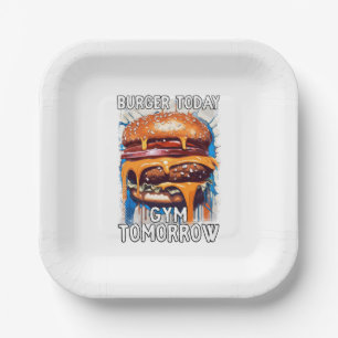 Assiettes En Carton Hilarious BURGER Citation Vintage Retro Illustrati