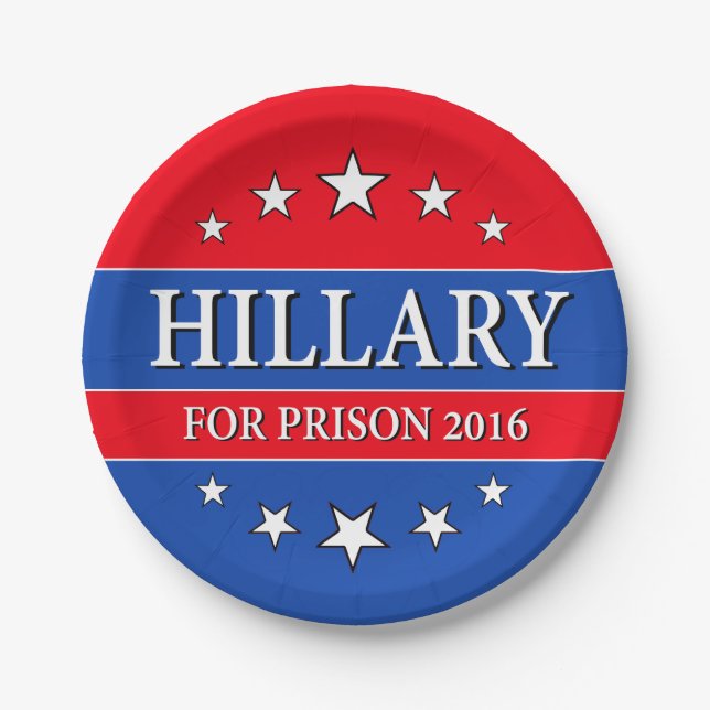 ASSIETTES EN CARTON "HILLARY POUR LA PRISON 2016 " (Devant)