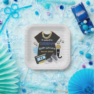 Assiettes En Carton hip hop des années 90 Bleu & Or Anniversaire/Baby