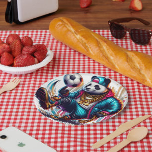 Assiettes En Carton Hip Hop Panda Football de Summer Sports