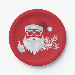 Assiettes En Carton Hip Santa Claus Papercut sur Red Christmas