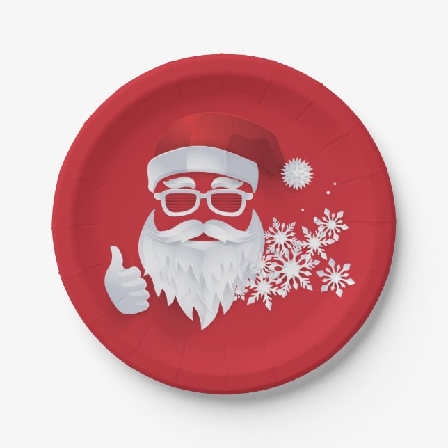Assiettes En Carton Hip Santa Claus Papercut sur Red Christmas (Devant)