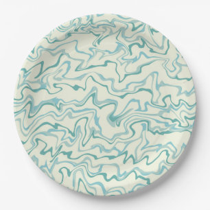 Assiettes En Carton Hippie les années 70 Marbre Bleu Liquide Swirl Boh
