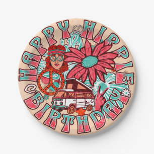 Assiettes En Carton Hippie Retro couleurs Vintages Anniversaire