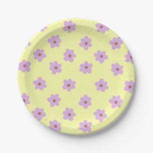 Assiettes En Carton Hippie Retro Purple Jaune Fleur Y2K Motif