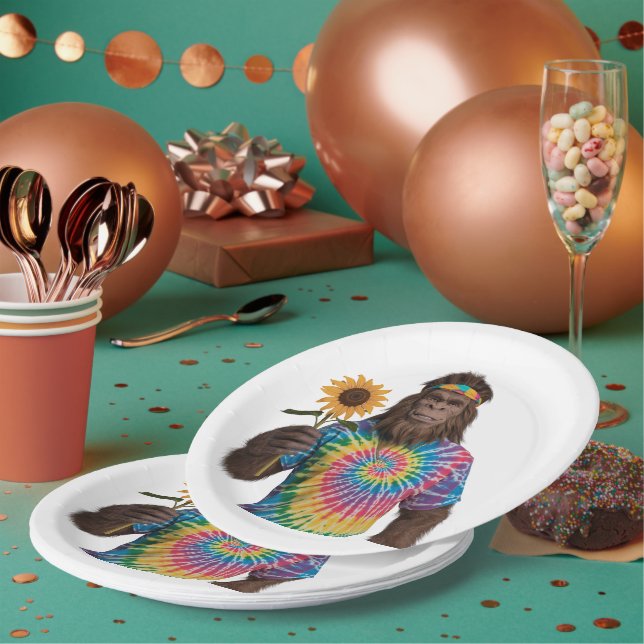 Assiettes En Carton Hippie Sasquatch à Tiedye avec tournesol (Multi)