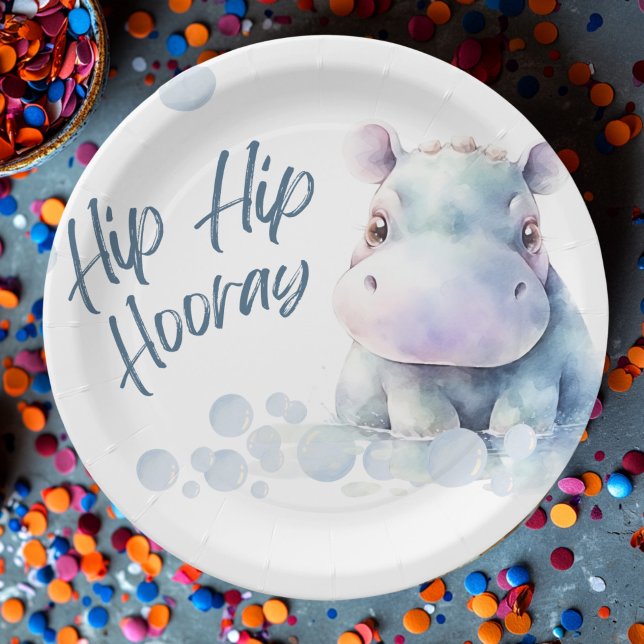 Assiettes En Carton Hippo Baby shower à thème (Créateur téléchargé)