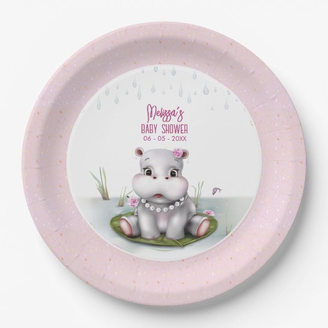 Assiettes En Carton Hippo River Adventure Girl Baby shower (Devant)