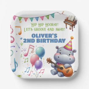 Assiettes En Carton "Hippo Super anniversaire Bash Bonanza !" Invitati