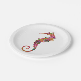 Assiettes En Carton Hippocampe coloré d'aquarelle