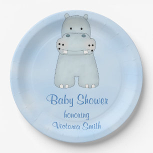 Assiettes En Carton Hippopotame de bleu de bébé de baby shower