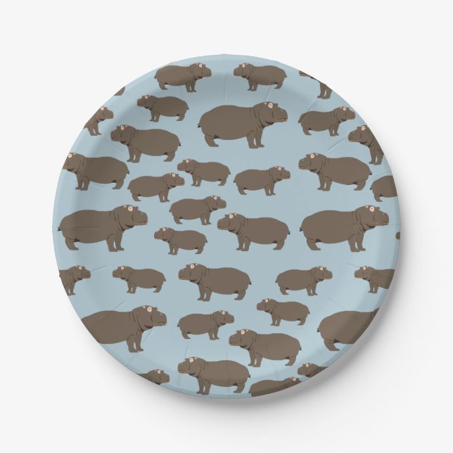 Assiettes En Carton Hippopotame Hippo Motif (Devant)