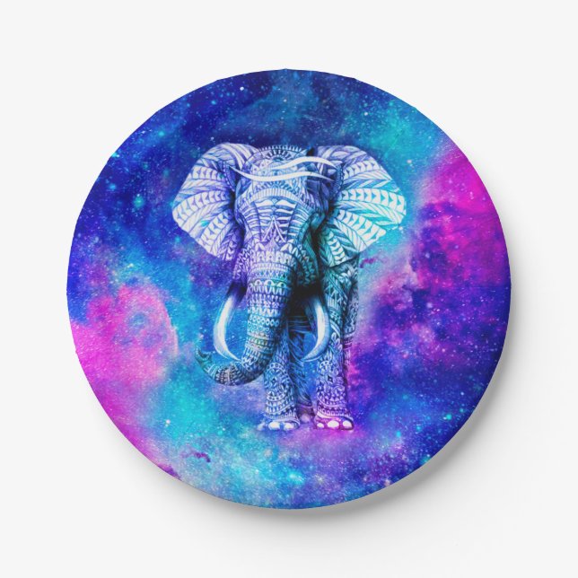 Assiettes En Carton Hipster Elephant Nebula Espace (Devant)
