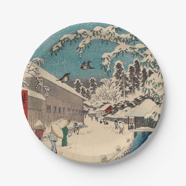 Assiettes En Carton Hiroshige hiver paysage Japon pays (Devant)