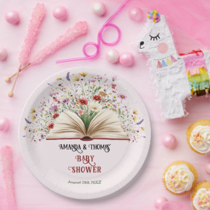 Assiettes En Carton Histoire de livre de fleurs sauvages roses Fête de