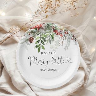 Assiettes En Carton Hiver à feuillage persistant Joyeux petit baby sho
