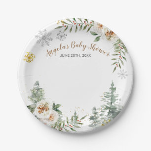 Assiettes En Carton Hiver Blanc Floral Pine Arbres Plaques en papier