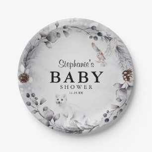 Assiettes En Carton Hiver Bois Animaux Baby shower d'aquarelle