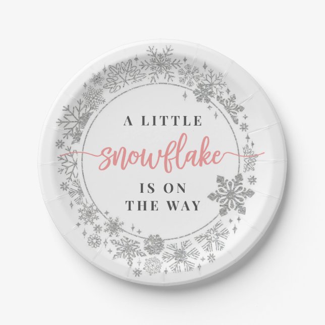 Assiettes En Carton Hiver Flocon de neige Baby shower Plaques de papie (Devant)