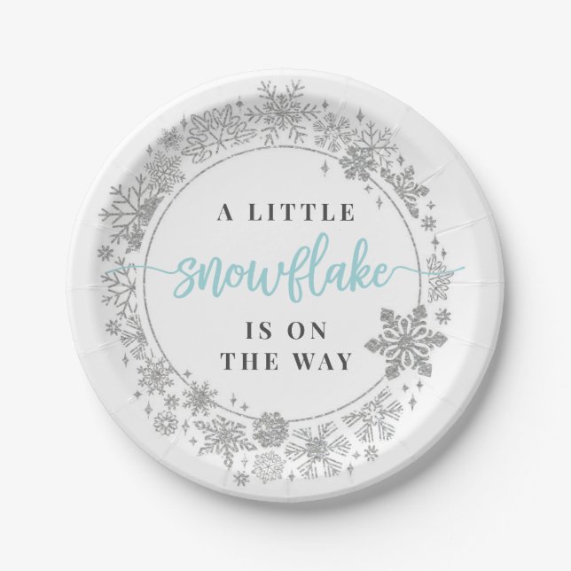 Assiettes En Carton Hiver Flocon de neige Baby shower Plaques de papie (Devant)