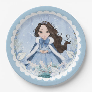 Assiettes En Carton Hiver neigeux Black Haired Princess Anniversaire