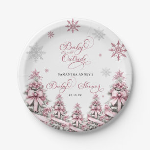 Assiettes En Carton Hiver Noël Arbres Snowflakes Baby shower rose