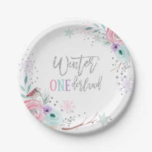 Assiettes En Carton Hiver ONE derland Parties scintillant d'argent ros