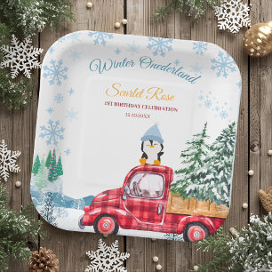 Assiettes En Carton hiver onederland 1er anniversaire invitations