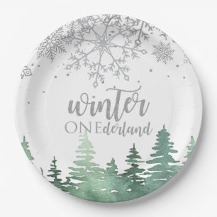 Assiettes En Carton Hiver Onederland Flèches et arbres en argent