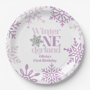 Assiettes En Carton Hiver Onederland Flocon de Neige Violet 1er Annive