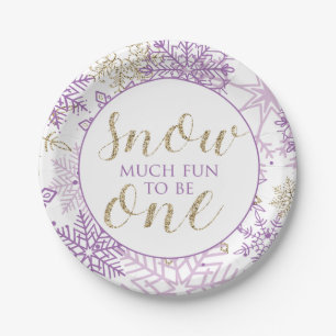 Assiettes En Carton Hiver Onederland Plate de flocon de neige violet e
