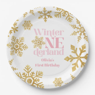 Assiettes En Carton Hiver Onederland Rose Gold Flocon de Neige 1er Ann