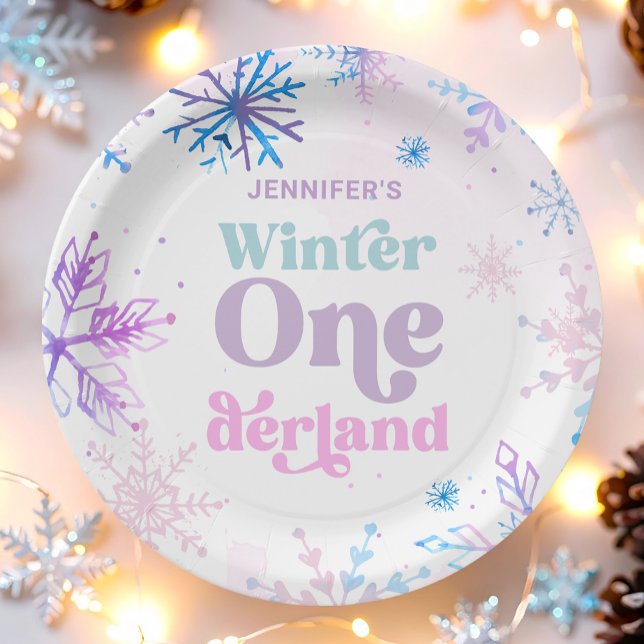 Assiettes En Carton Hiver Onederland Snowflakes Fille Neige Anniversai (Créateur téléchargé)