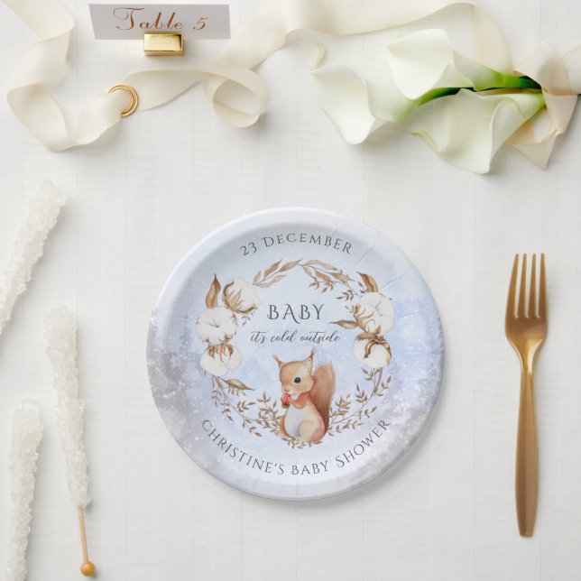 Assiettes En Carton Hiver Sexe Neutre Baby shower animal mignon (Mariage)