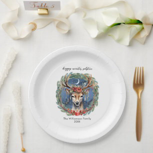 Assiettes En Carton Hiver Solstice vacances Deer Wreath Yule Noël