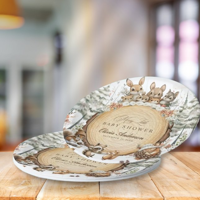 Assiettes En Carton Hiver Wonderland Baby shower des animaux de bois (Créateur téléchargé)