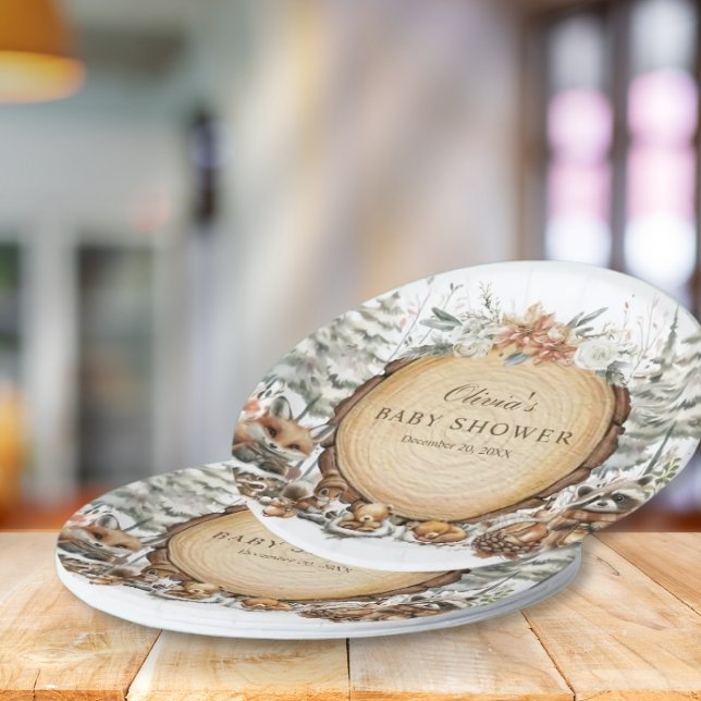 Assiettes En Carton Hiver Wonderland Baby shower des animaux de bois (Créateur téléchargé)