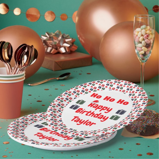 Assiettes En Carton HO HO Happy Birthday (Multi)