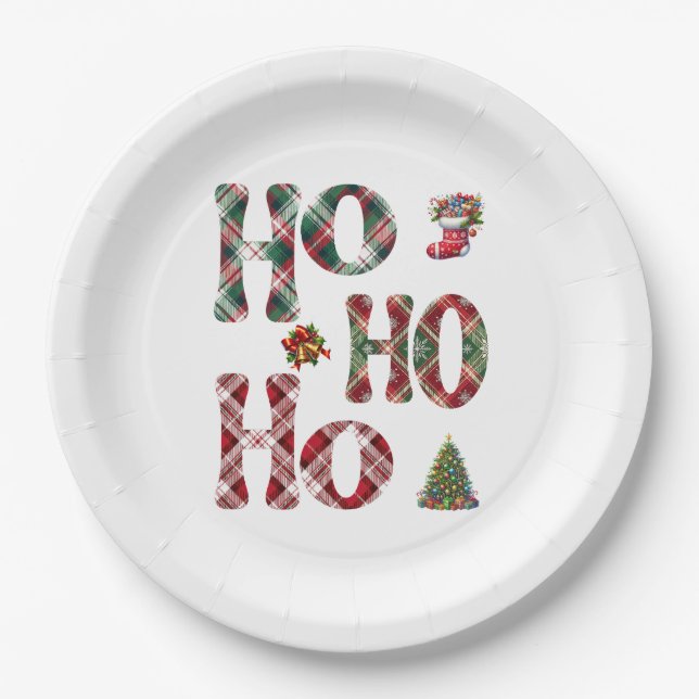 Assiettes En Carton Ho Ho Ho Joué Noël (Devant)