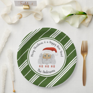 Assiettes En Carton HO HO Santa Claus Green Lines Joyeux Noël
