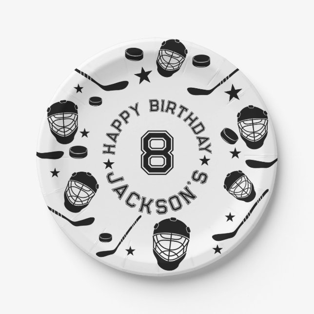 Assiettes En Carton Hockey black and White Themed Kids Birthday Party (Devant)