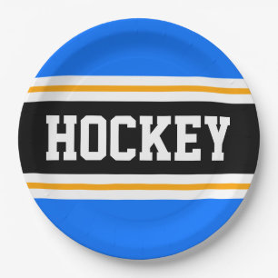 Assiettes En Carton HOCKEY Bright Bleu Noir Jaune Rayures de course