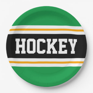Assiettes En Carton HOCKEY Gras Vert Noir Jaune Stripes De Course