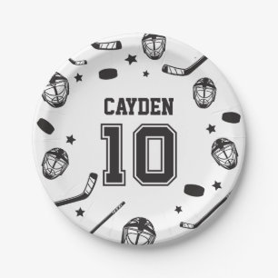 Assiettes En Carton Hockey noir et blanc 10e anniversaire