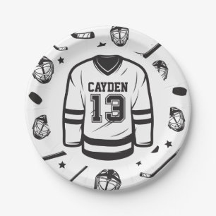 Assiettes En Carton Hockey noir et blanc 13e anniversaire