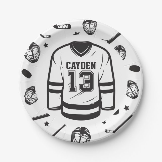 Assiettes En Carton Hockey noir et blanc 13e anniversaire (Devant)