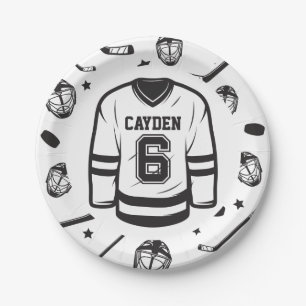 Assiettes En Carton Hockey noir et blanc 6e anniversaire